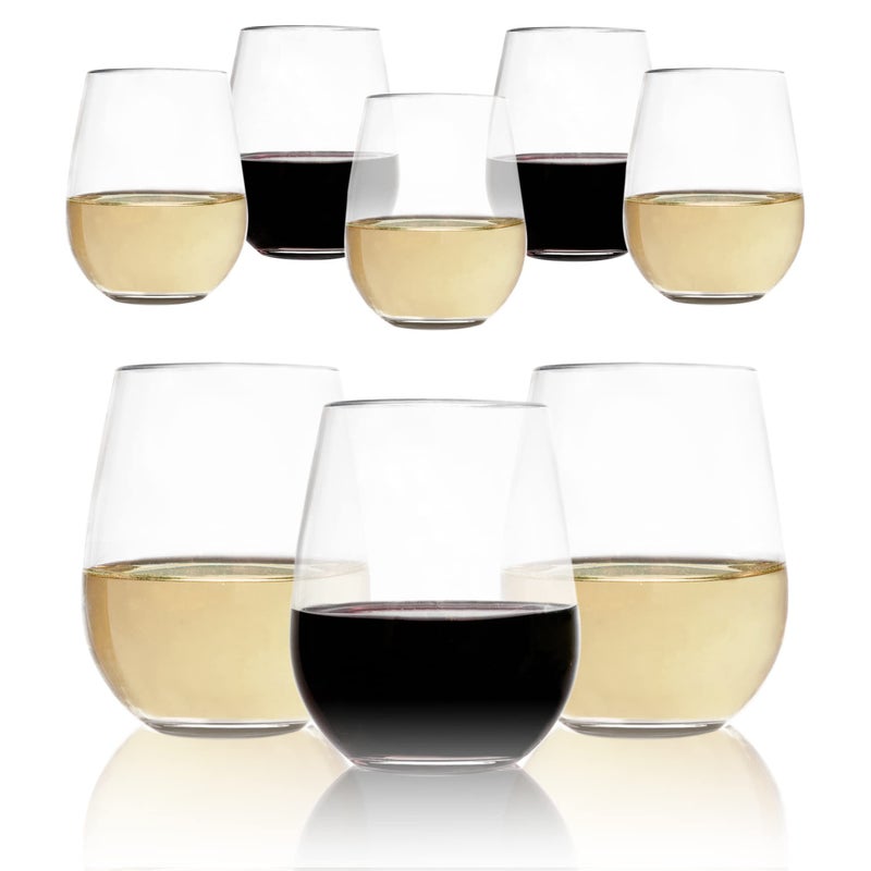 Vinjoy Set of 8 Unbreakable Stemless Wine Glasses â€“ 16oz BPA-Free Tritan Plastic, Reusable & Shatterproof Drinkware for Indoor Outdoor Parties, Dishwasher Safe Crystal Clear Bar Glasses - Image 1
